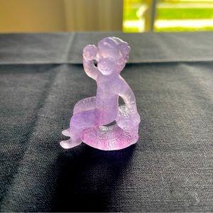 Retired Daum Angelot Et Lyre Purple Crystal signed Christmas Cherub Angel
